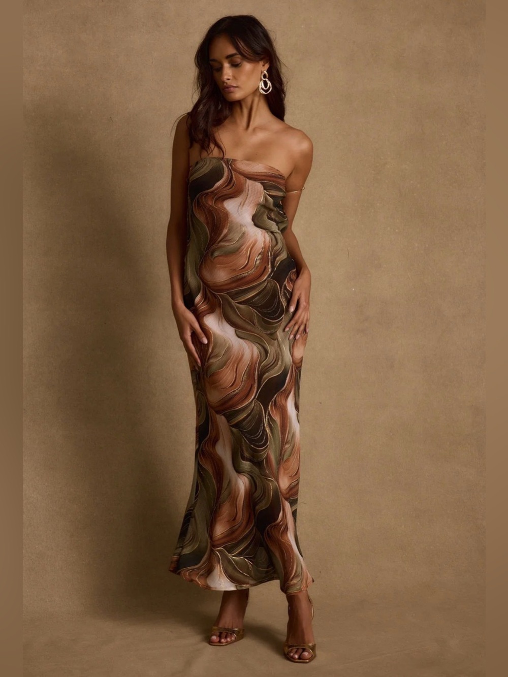 12th Tribe Strapless Dress in Olive & Rust